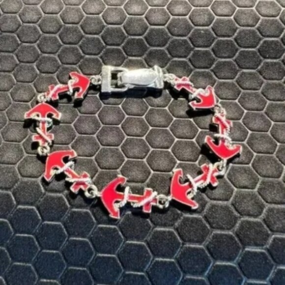 Anchor Bracelet Red 18K White Gold Plated - Picture 1 of 1